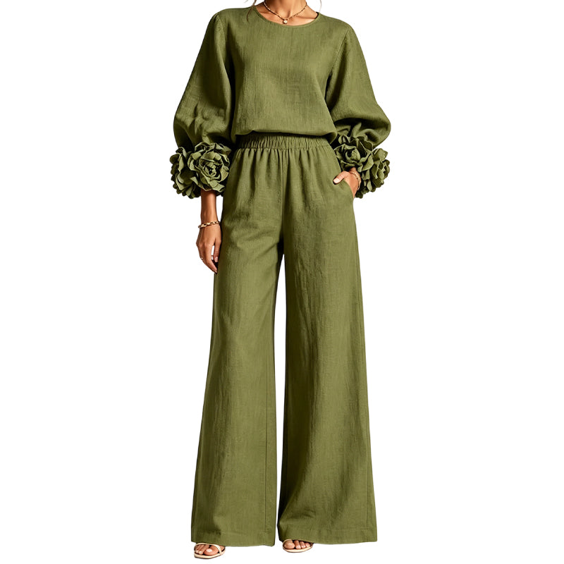 🌸 Statement Floral Cuffs, Elegant Wide-Leg Style | Women's 2-Piece Set ⚡ Free Shipping