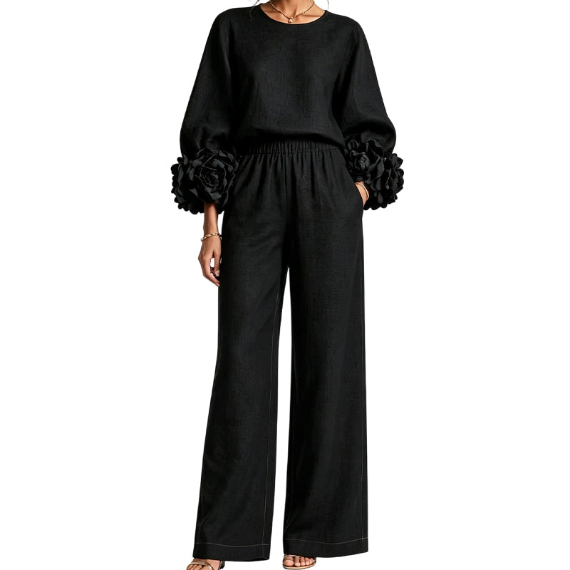 🌸 Statement Floral Cuffs, Elegant Wide-Leg Style | Women's 2-Piece Set ⚡ Free Shipping
