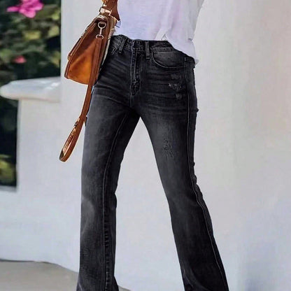 👖 Flattering Retro Style | Women’s High-Waist Distressed Flare Jeans