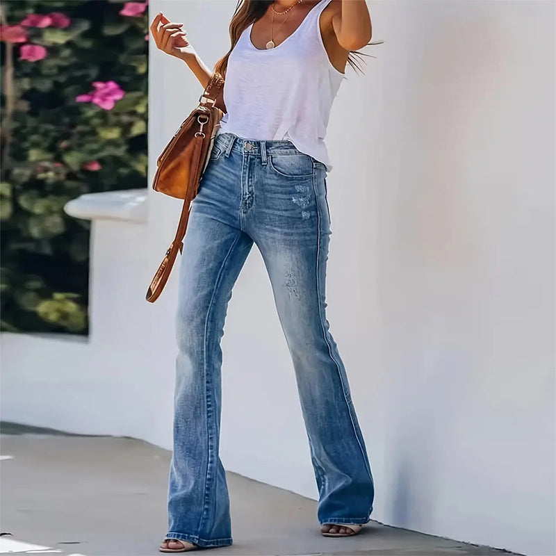 👖 Flattering Retro Style | Women’s High-Waist Distressed Flare Jeans