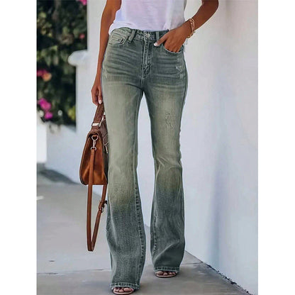 👖 Flattering Retro Style | Women’s High-Waist Distressed Flare Jeans