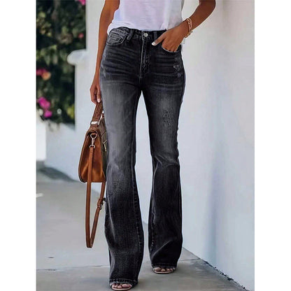 👖 Flattering Retro Style | Women’s High-Waist Distressed Flare Jeans