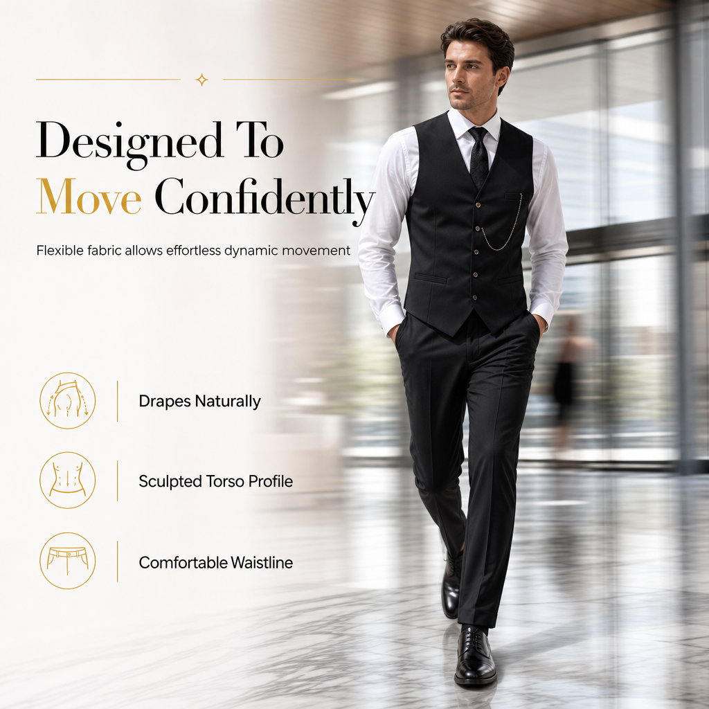 ✨ Refined from Head to Toe | Men’s Slim-Fit 3-Piece Formal Set with Pocket Chain Detail