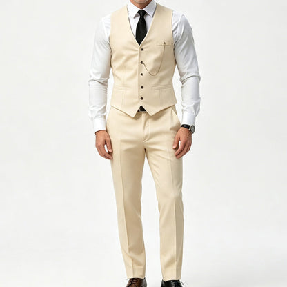 ✨ Refined from Head to Toe | Men’s Slim-Fit 3-Piece Formal Set with Pocket Chain Detail