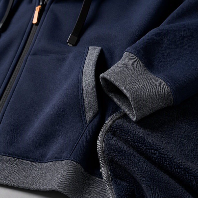 🔥 Everyday Warmth | Men’s Plush-Lined Full-Zip Hoodie with Drawstring Hood