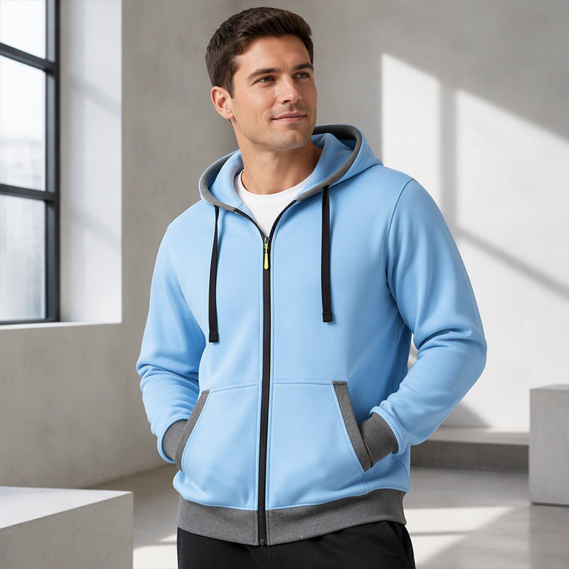 🔥 Everyday Warmth | Men’s Plush-Lined Full-Zip Hoodie with Drawstring Hood