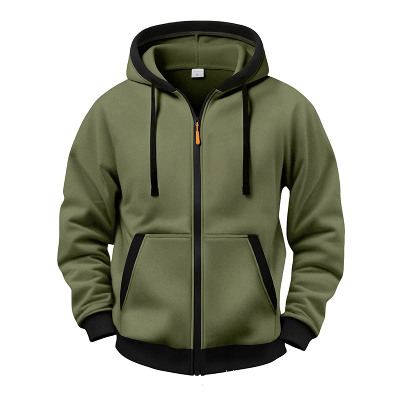 🔥 Everyday Warmth | Men’s Plush-Lined Full-Zip Hoodie with Drawstring Hood