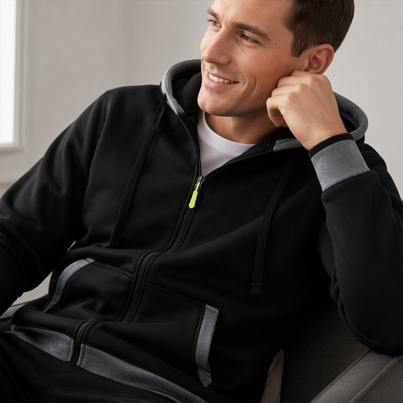 🔥 Everyday Warmth | Men’s Plush-Lined Full-Zip Hoodie with Drawstring Hood