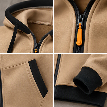 🔥 Everyday Warmth | Men’s Plush-Lined Full-Zip Hoodie with Drawstring Hood