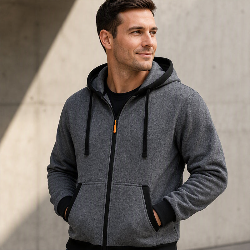 🔥 Everyday Warmth | Men’s Plush-Lined Full-Zip Hoodie with Drawstring Hood