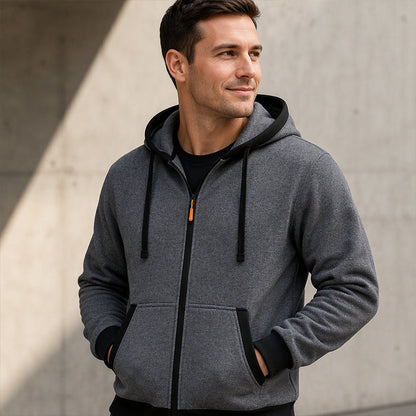 🔥 Everyday Warmth | Men’s Plush-Lined Full-Zip Hoodie with Drawstring Hood