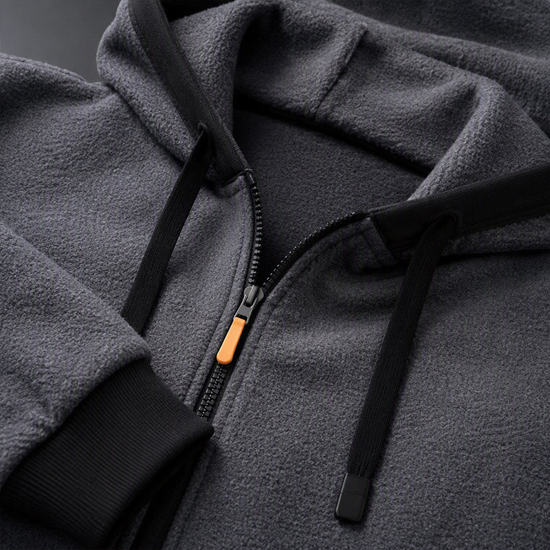 🔥 Everyday Warmth | Men’s Plush-Lined Full-Zip Hoodie with Drawstring Hood