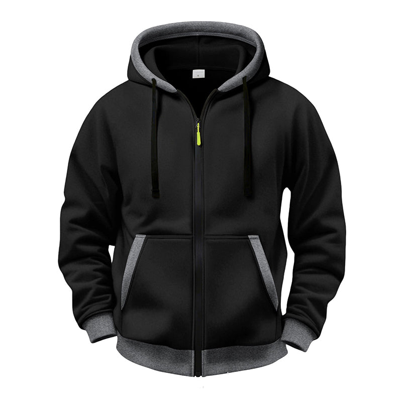 🔥 Everyday Warmth | Men’s Plush-Lined Full-Zip Hoodie with Drawstring Hood