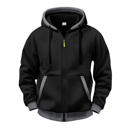 🔥 Everyday Warmth | Men’s Plush-Lined Full-Zip Hoodie with Drawstring Hood