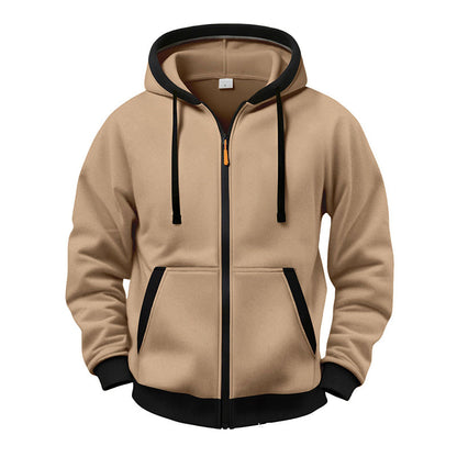 🔥 Everyday Warmth | Men’s Plush-Lined Full-Zip Hoodie with Drawstring Hood