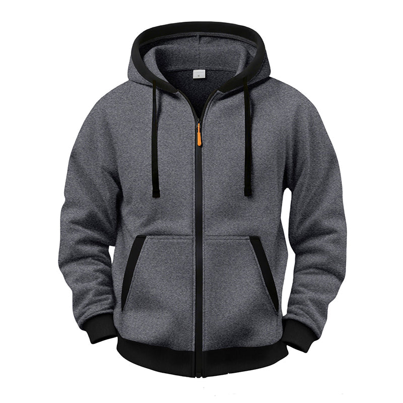 🔥 Everyday Warmth | Men’s Plush-Lined Full-Zip Hoodie with Drawstring Hood