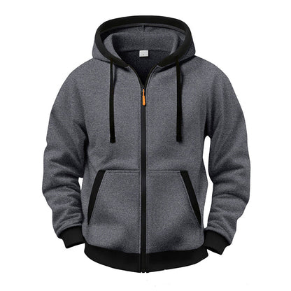 🔥 Everyday Warmth | Men’s Plush-Lined Full-Zip Hoodie with Drawstring Hood
