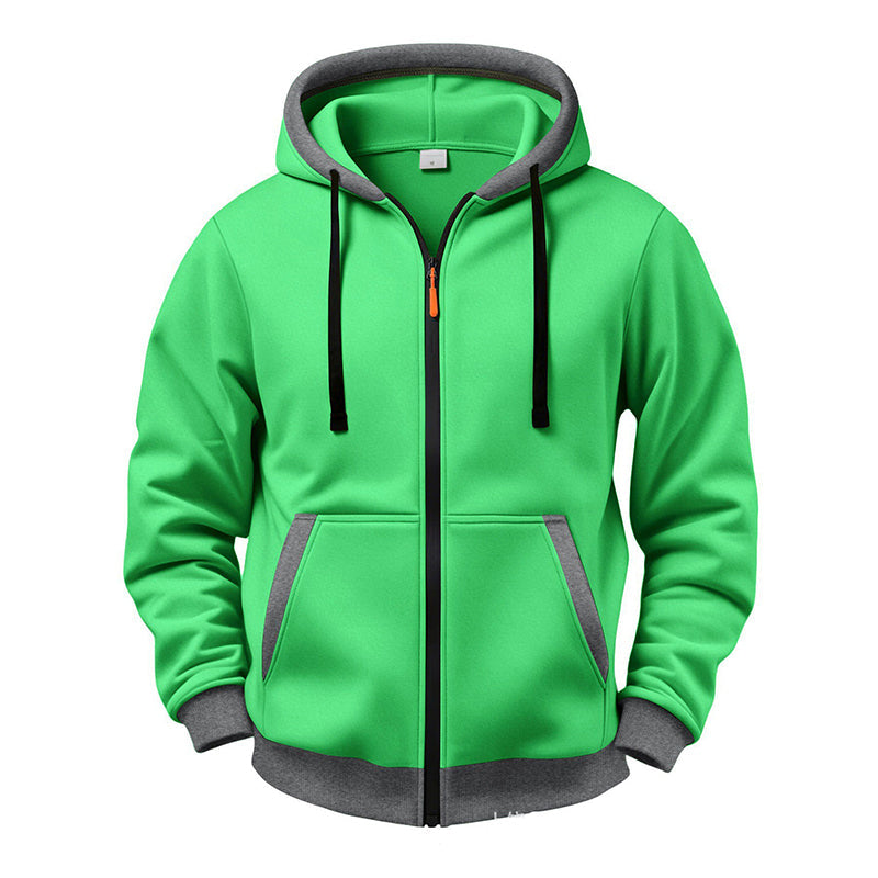 🔥 Everyday Warmth | Men’s Plush-Lined Full-Zip Hoodie with Drawstring Hood