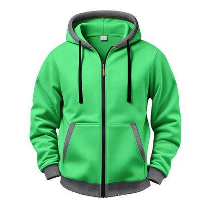 🔥 Everyday Warmth | Men’s Plush-Lined Full-Zip Hoodie with Drawstring Hood