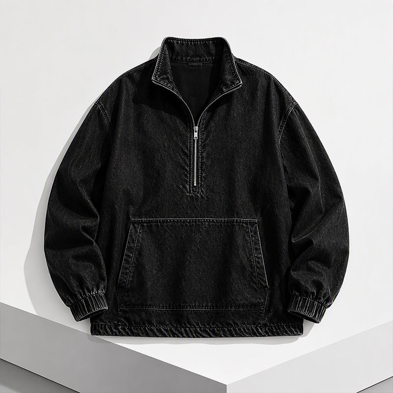 ✨ Relaxed by Design | Women’s Washed Denim Half-Zip Oversized Jacket