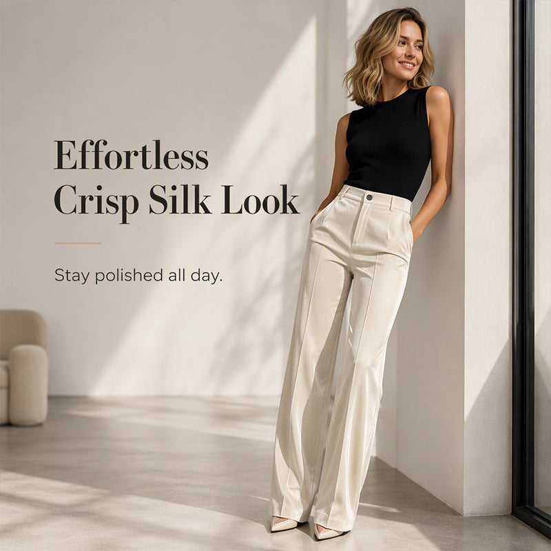 ✨ Effortless Polish | Women’s High-Waist Drapey Wide-Leg Pants with Side Pockets