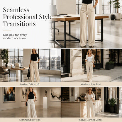 ✨ Effortless Polish | Women’s High-Waist Drapey Wide-Leg Pants with Side Pockets