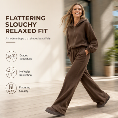 ✨ Cozy Made Polished | Women’s Cropped Hooded Knit & Wide-Leg Pants 2-Piece Set