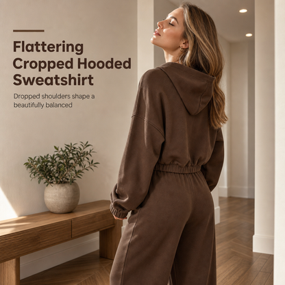 ✨ Cozy Made Polished | Women’s Cropped Hooded Knit & Wide-Leg Pants 2-Piece Set