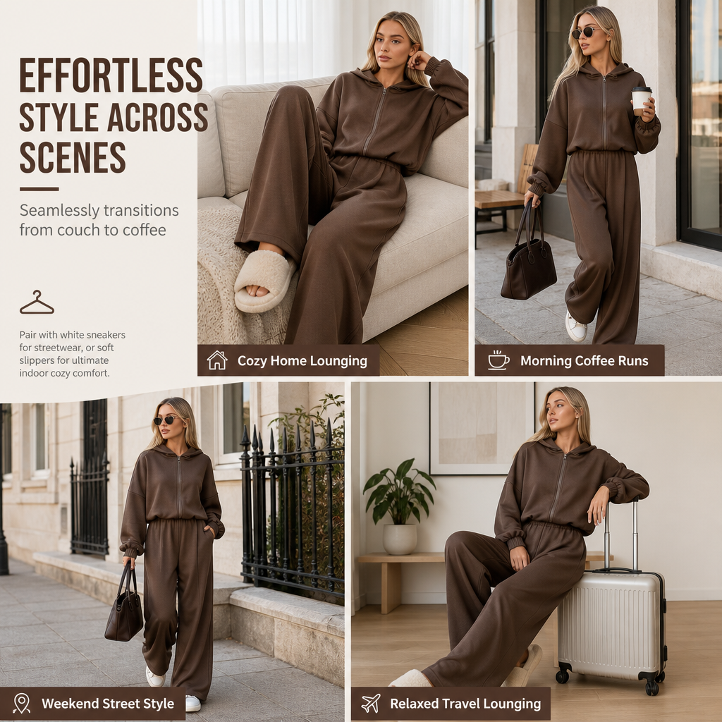 ✨ Cozy Made Polished | Women’s Cropped Hooded Knit & Wide-Leg Pants 2-Piece Set