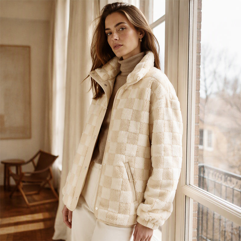 ✨ Cozy Plaid Style | Women’s Cropped Textured Plaid Jacket with Pockets