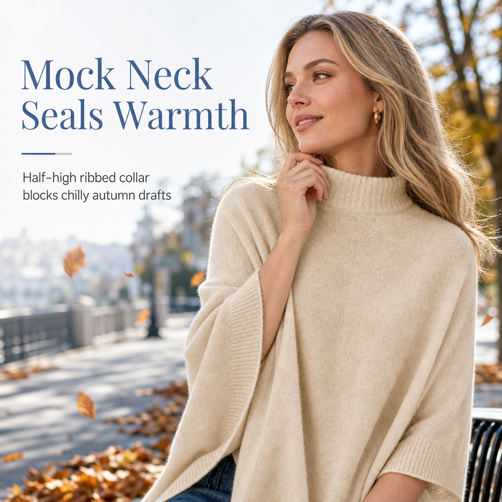 ✨ Effortless Draped Elegance | Women’s Mock-Neck Batwing Knit Shawl Wrap