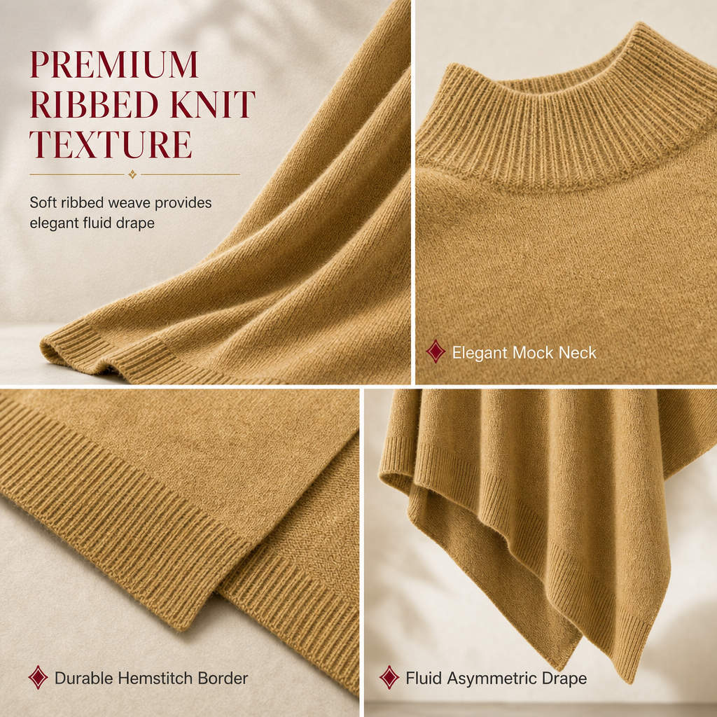 ✨ Effortless Draped Elegance | Women’s Mock-Neck Batwing Knit Shawl Wrap