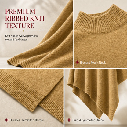 ✨ Effortless Draped Elegance | Women’s Mock-Neck Batwing Knit Shawl Wrap