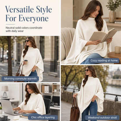 ✨ Effortless Draped Elegance | Women’s Mock-Neck Batwing Knit Shawl Wrap