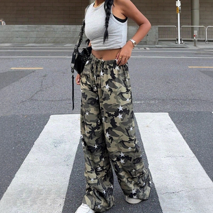 Women's Baggy Camo Pants with Drawstring Waist