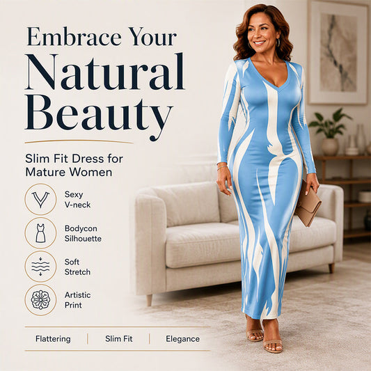 ✨ Statement Print | Women’s Long-Sleeve Bodycon Maxi Dress