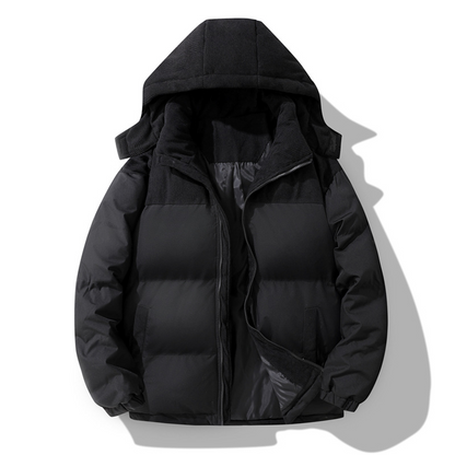 🔥 Rugged Everyday Style | Men’s Color-Block Corduroy Puffer Hooded Jacket