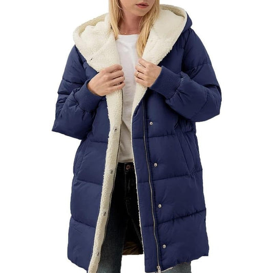 🧥 Cozy Coverage | Women’s Mid-Length Padded Coat with Plush-Lined Hood