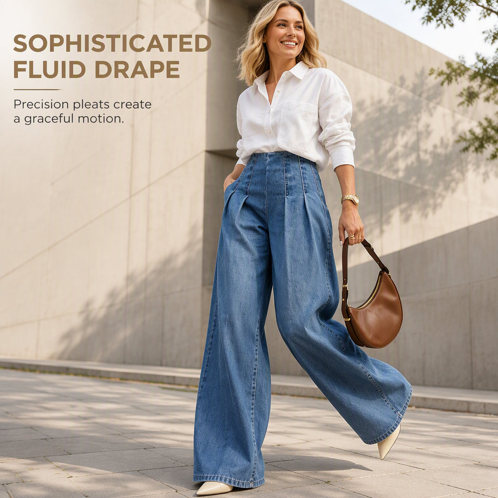 👖 Denim with a Polished Twist | Women’s High-Waist Pleated Wide-Leg Jeans