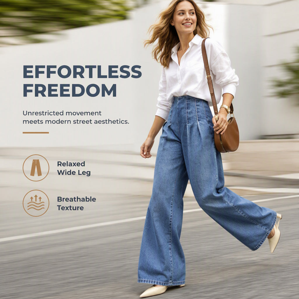 👖 Denim with a Polished Twist | Women’s High-Waist Pleated Wide-Leg Jeans