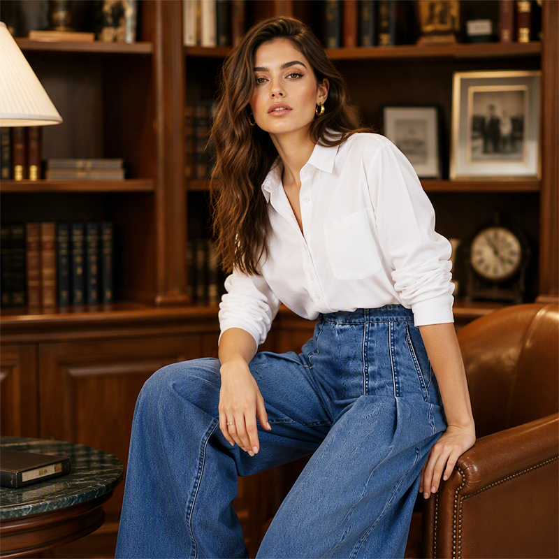 👖 Denim with a Polished Twist | Women’s High-Waist Pleated Wide-Leg Jeans