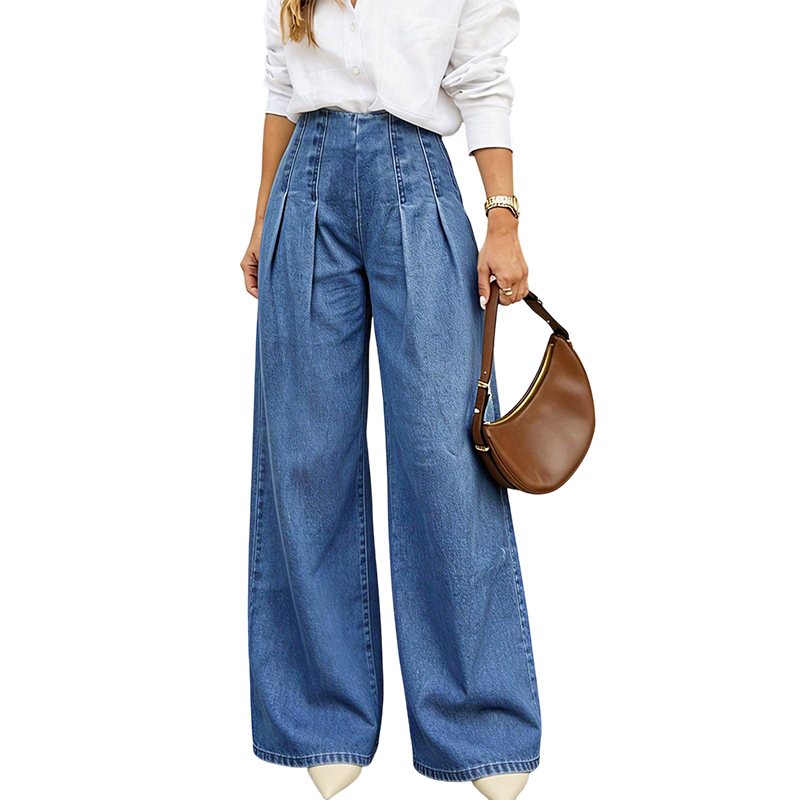 👖 Denim with a Polished Twist | Women’s High-Waist Pleated Wide-Leg Jeans