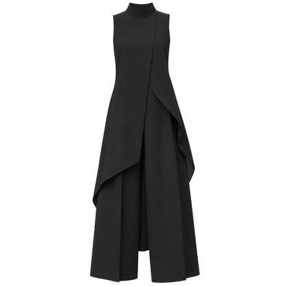 Women's Sleeveless Asymmetric Tunic Top & Wide-Leg Pants Set