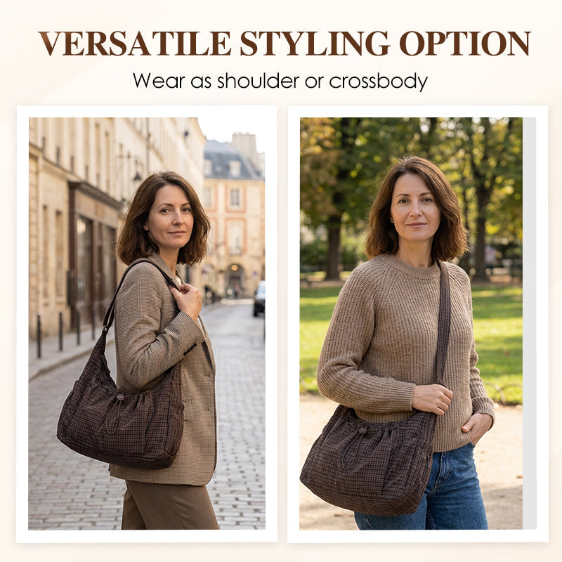 👜 Soft Shape, Standout Style | Plaid Ruched Cloud Bag with Adjustable Strap