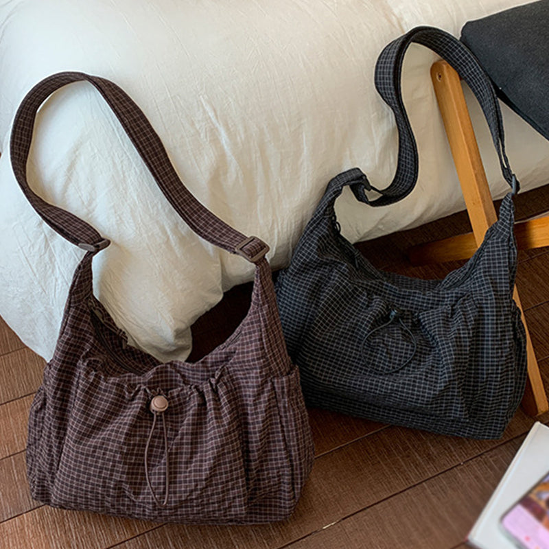 👜 Soft Shape, Standout Style | Plaid Ruched Cloud Bag with Adjustable Strap