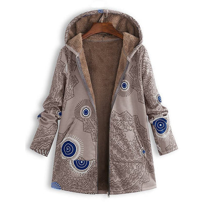 🍂 Artistic Everyday Style | Women’s Vintage Leaf Print Hooded Coat