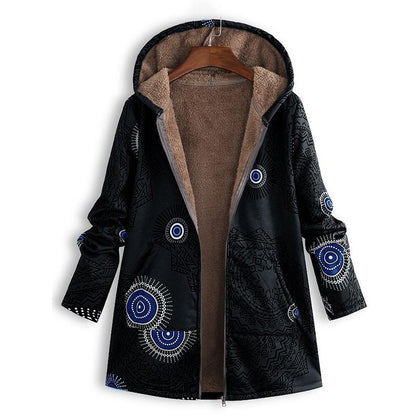 🍂 Artistic Everyday Style | Women’s Vintage Leaf Print Hooded Coat