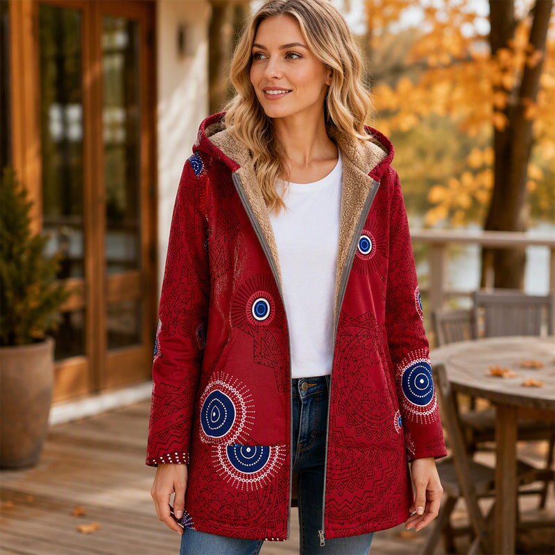 🍂 Artistic Everyday Style | Women’s Vintage Leaf Print Hooded Coat