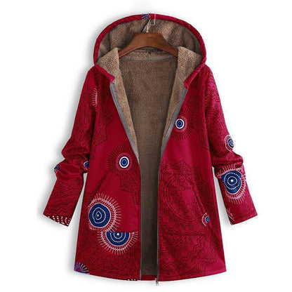 🍂 Artistic Everyday Style | Women’s Vintage Leaf Print Hooded Coat