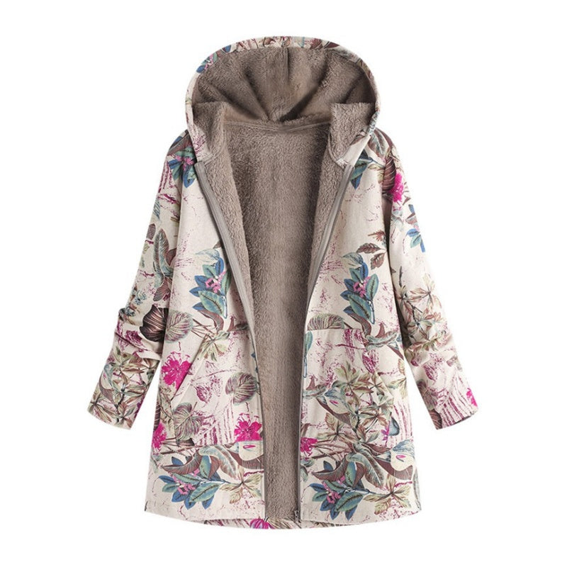 🍂 Artistic Everyday Style | Women’s Vintage Leaf Print Hooded Coat